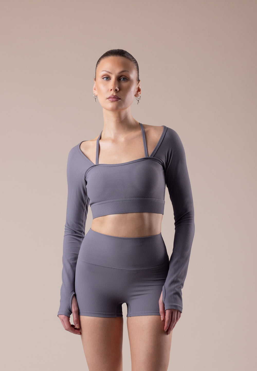 Ribbed Seamless Long Sleeve Top - Graphite