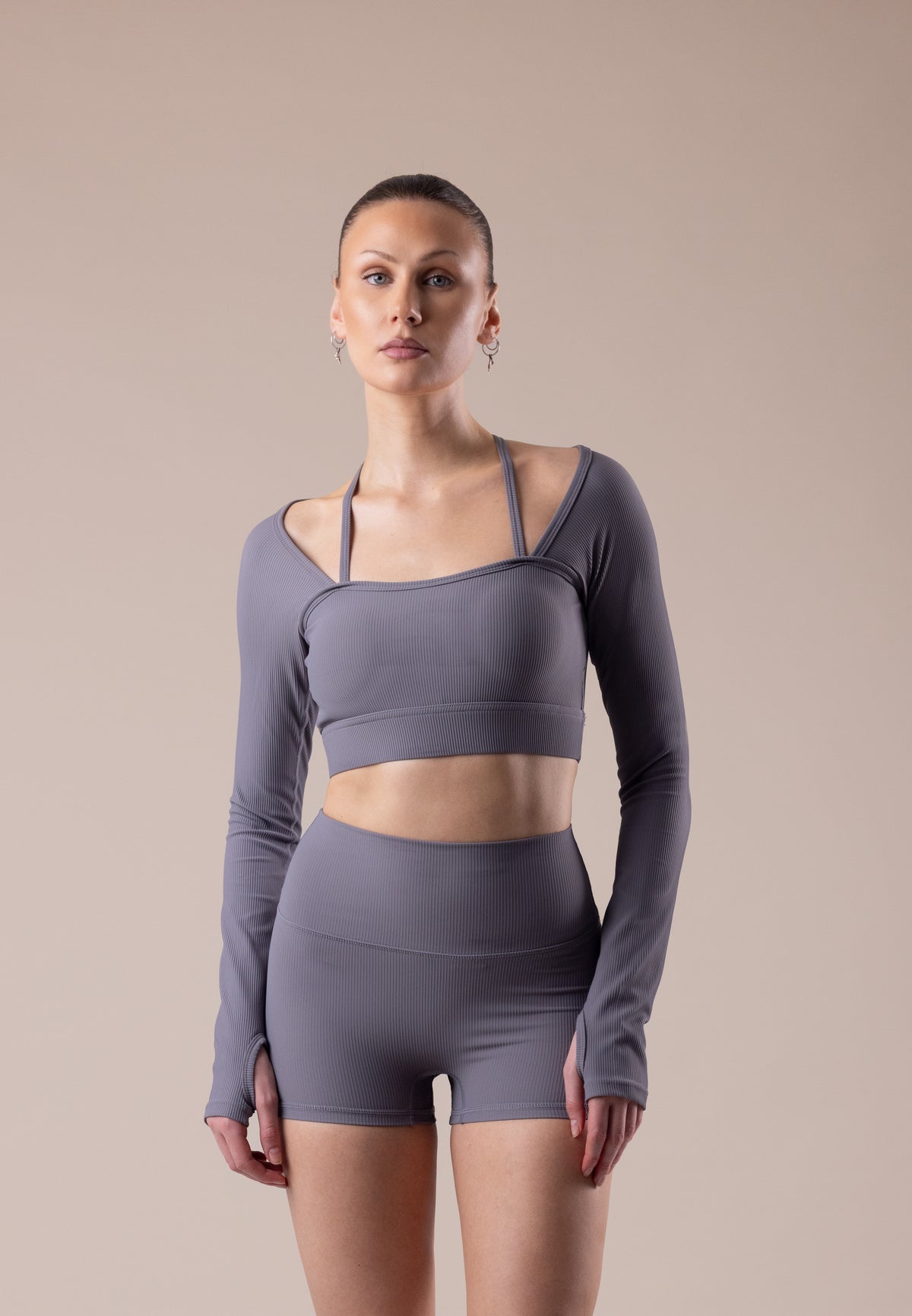 Ribbed Seamless Long Sleeve Top - Graphite