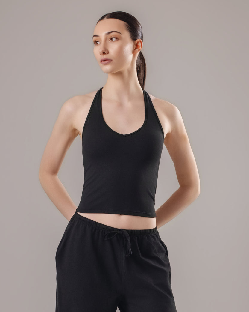 Soft Lounge Halter Tank Top - Black
