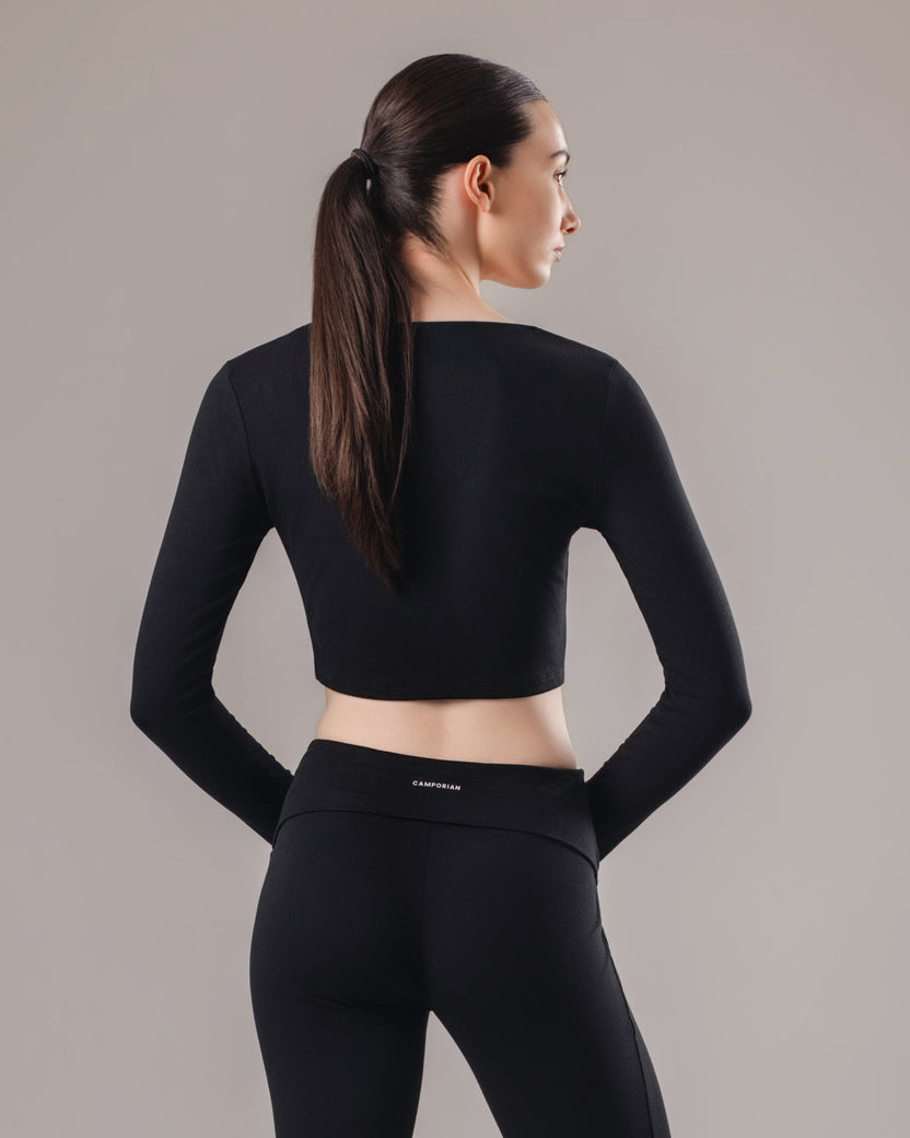 Ease Buttoned Long Sleeve Top - Black