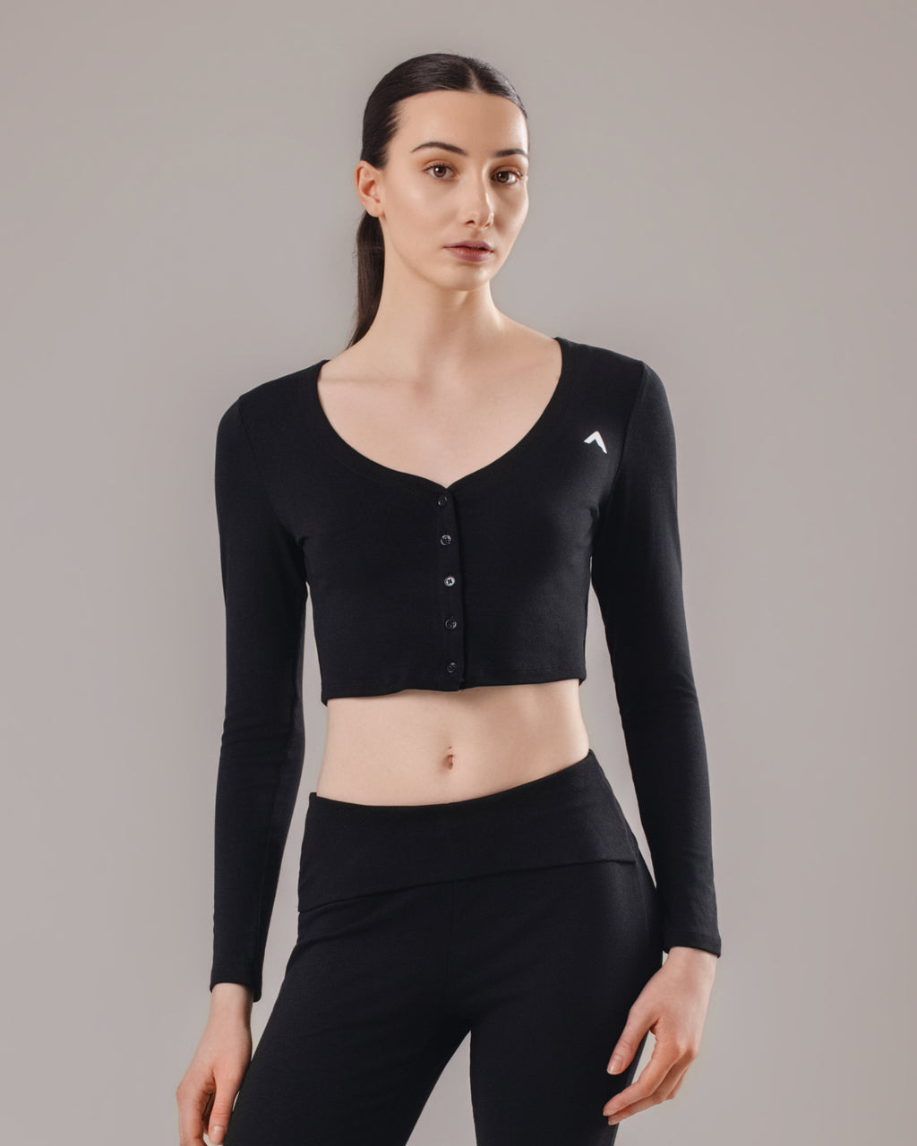 Ease Buttoned Long Sleeve Top - Black