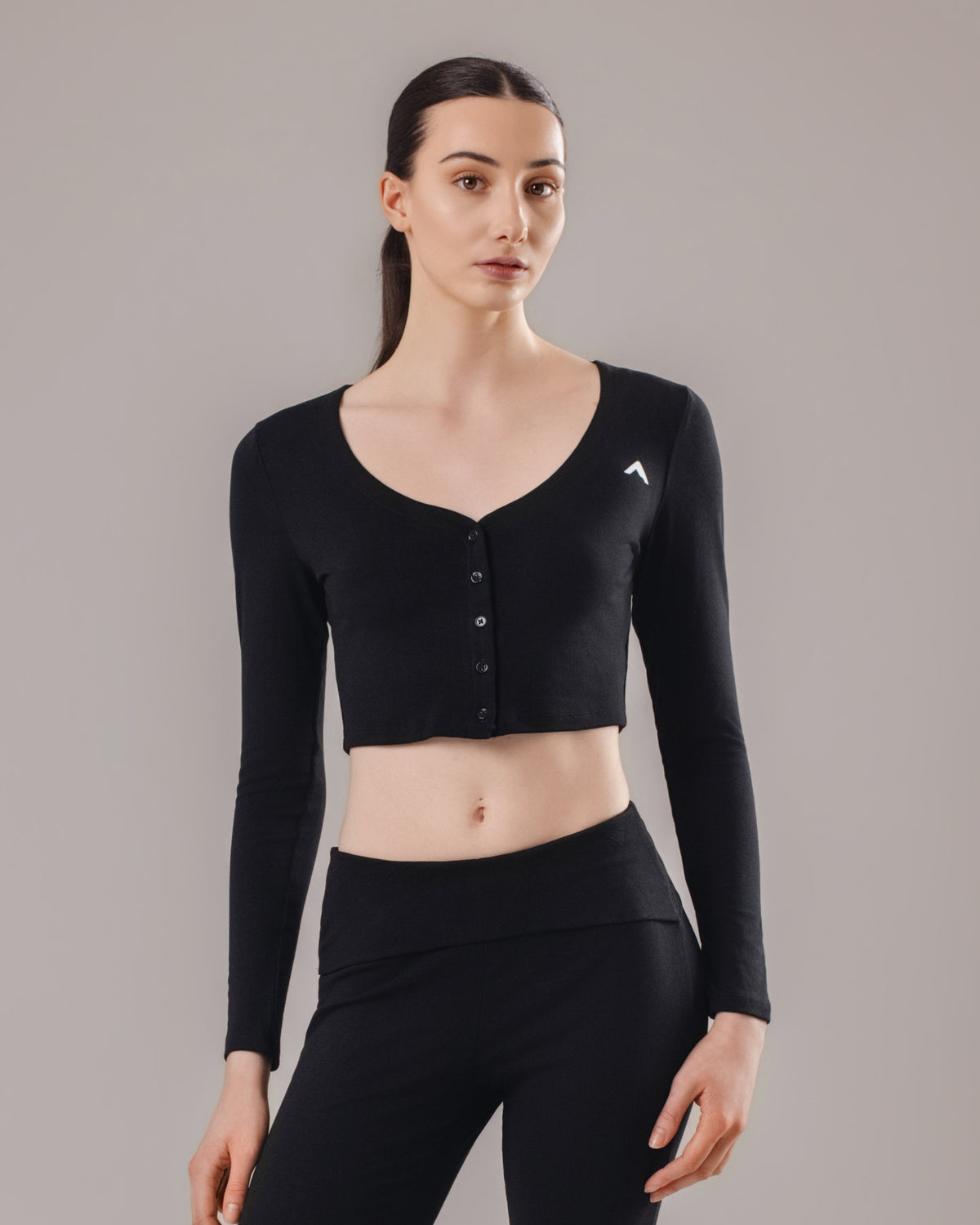 Ease Buttoned Long Sleeve Top - Black