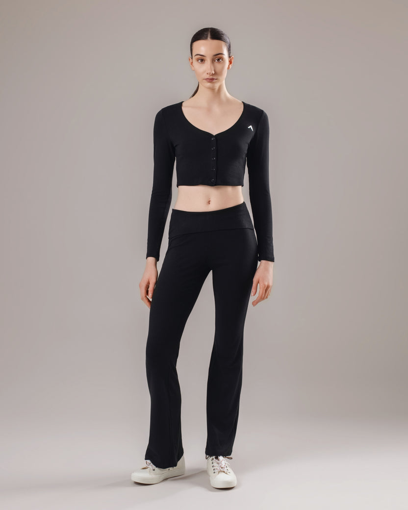 Ease Buttoned Long Sleeve Top - Black