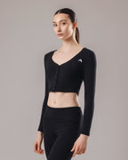 Ease Buttoned Long Sleeve Top - Black