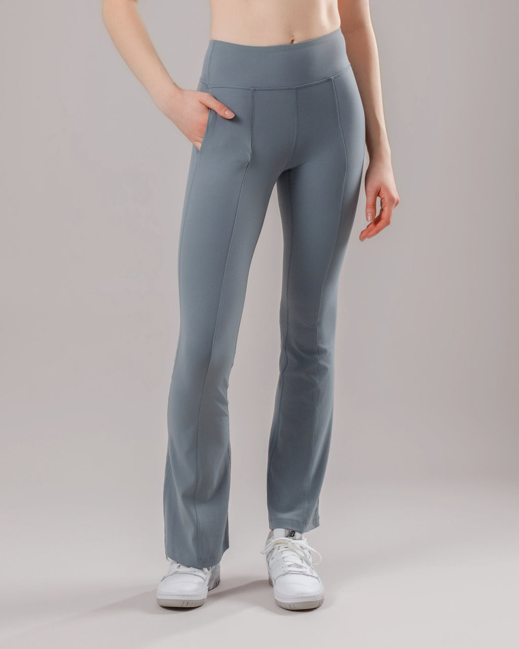 High-Waist Flared Pocket Leggings - Powder Blue