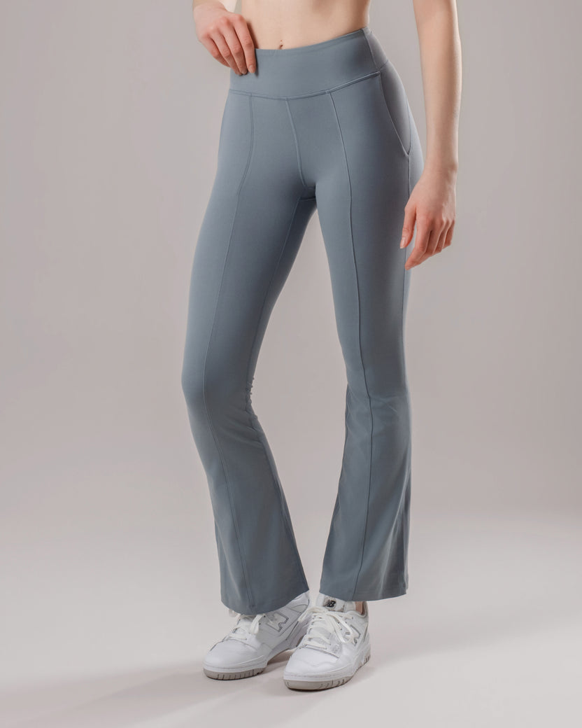 High-Waist Flared Pocket Leggings - Powder Blue