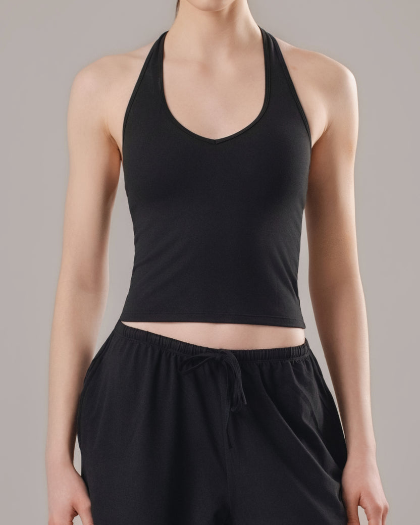 Soft Lounge Halter Tank Top - Black