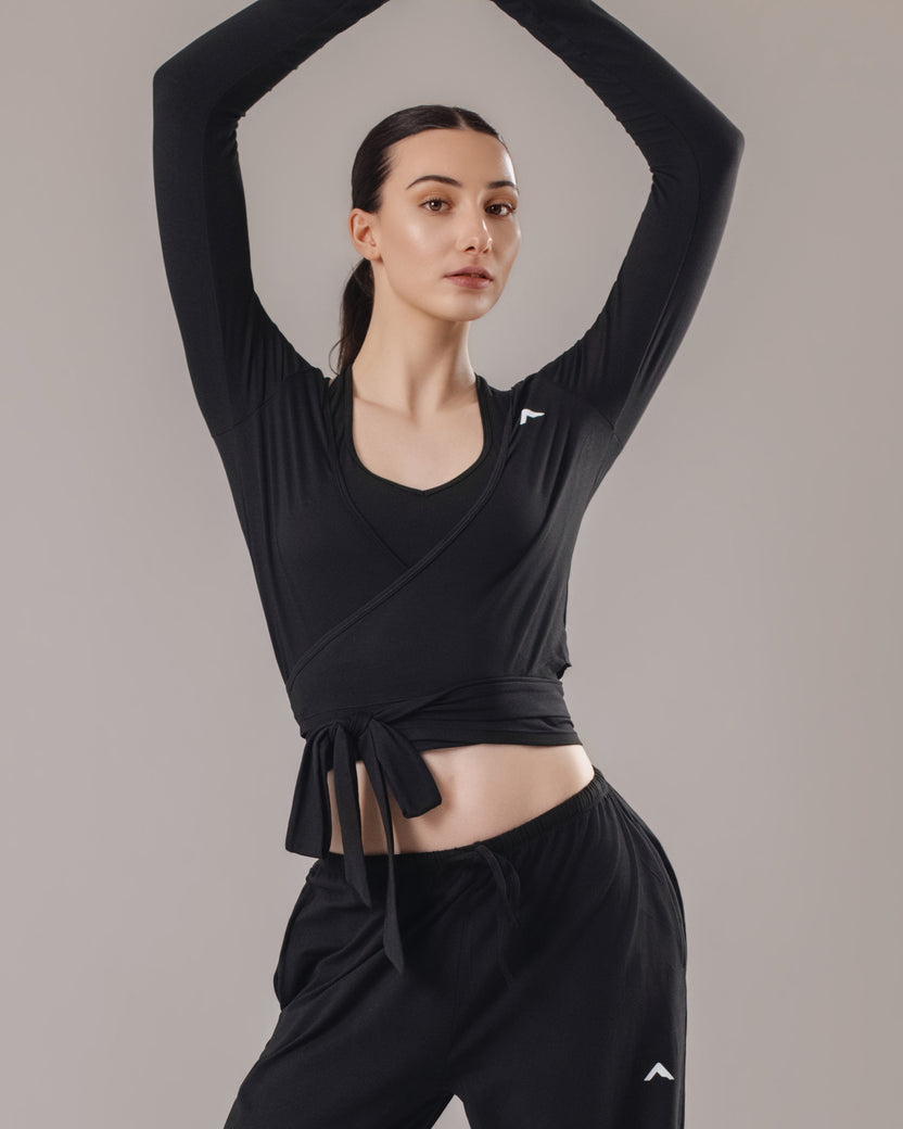 Soft Lounge Wrap Top - Black