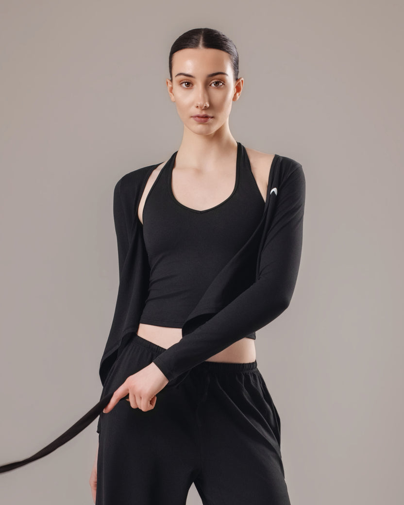 Soft Lounge Wrap Top - Black