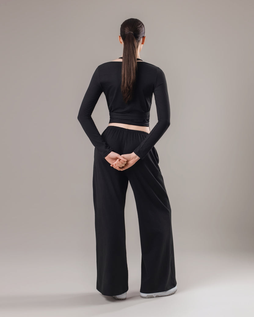 Soft Lounge Wrap Top - Black