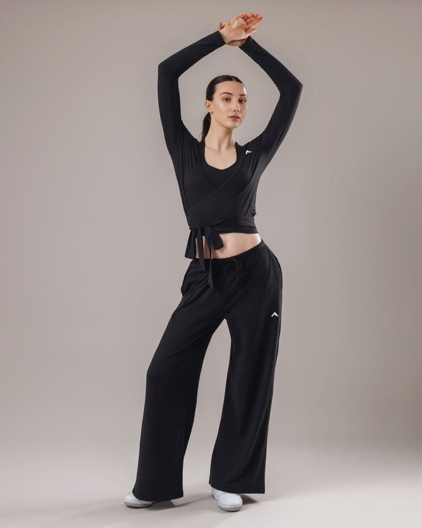 Soft Lounge Wrap Top - Black